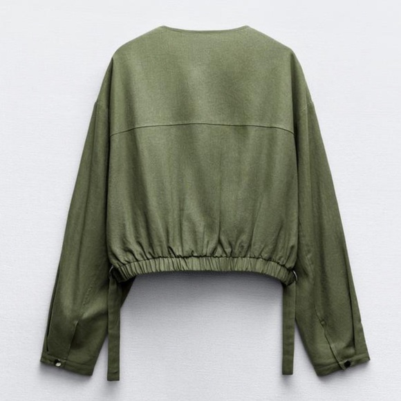 ZARA CROPPED LINEN BLEND BOMBER JACKET Size Small oversized NWT - Picture 3 of 6